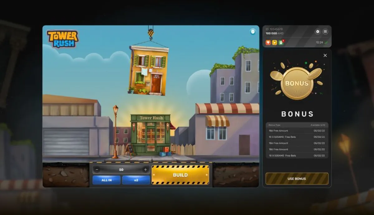Street level before the first floor: place a bet and press Build