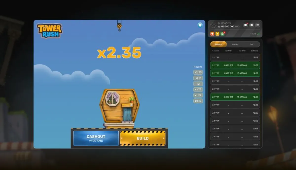 Each landed floor raises the multiplier — here x2.35